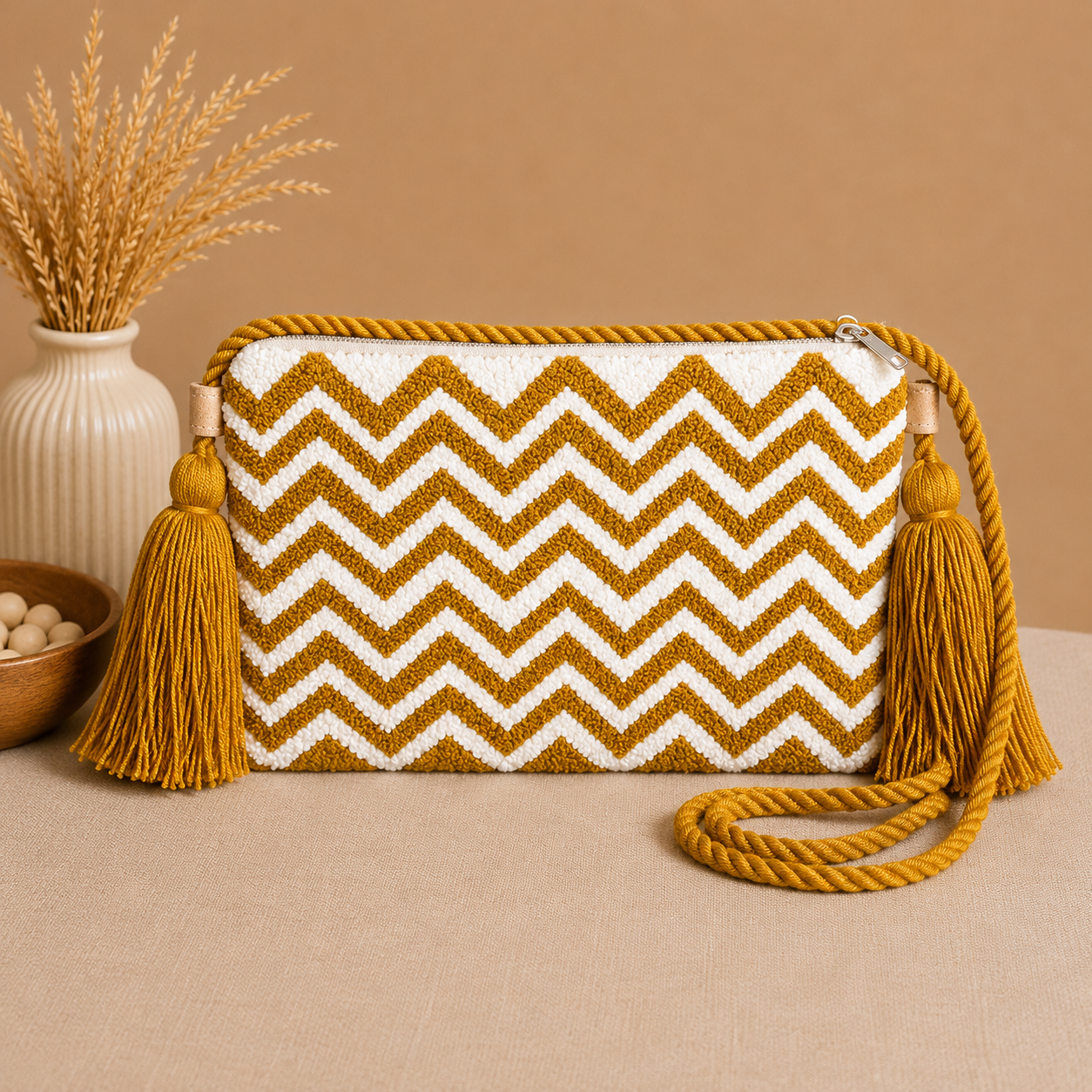 Handmade Mandala Punch Needle Crossbody Bag – Boho Geometric Artisan Clutch Purse