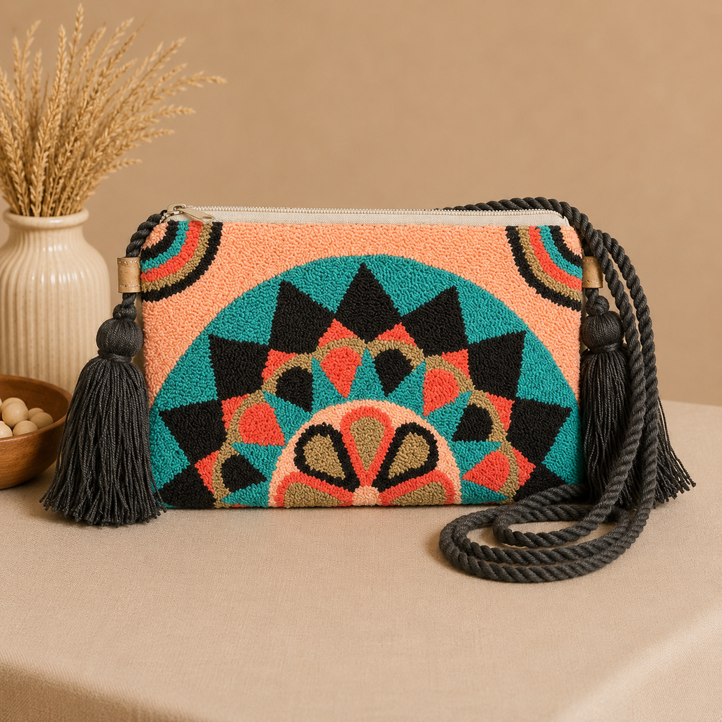 Handmade Turkish Eye Punch Needle Crossbody Bag – Evil Eye Artisan Clutch Purse
