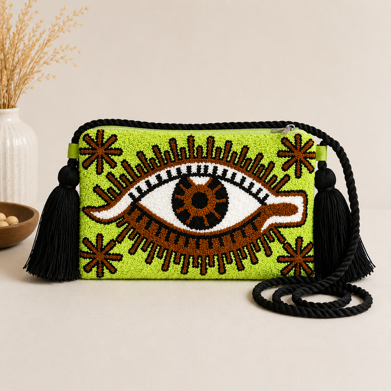 Handmade Turkish Eye Punch Needle Crossbody Bag – Evil Eye Artisan Clutch Purse