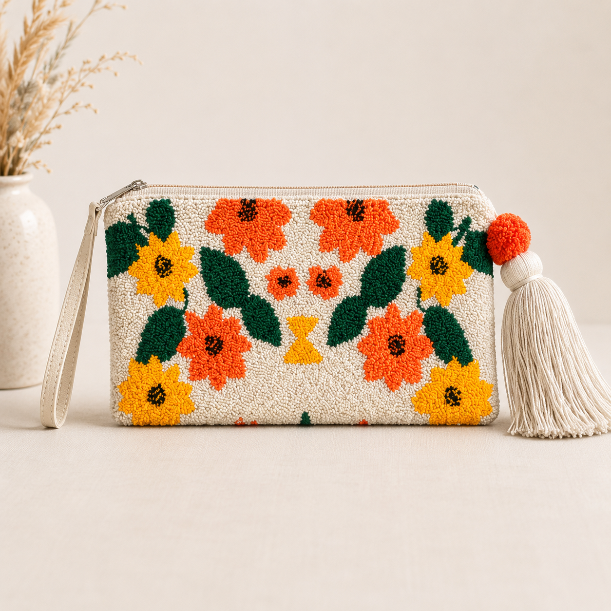Handmade Mandala Punch Needle Crossbody Bag – Boho Geometric Artisan Clutch Purse