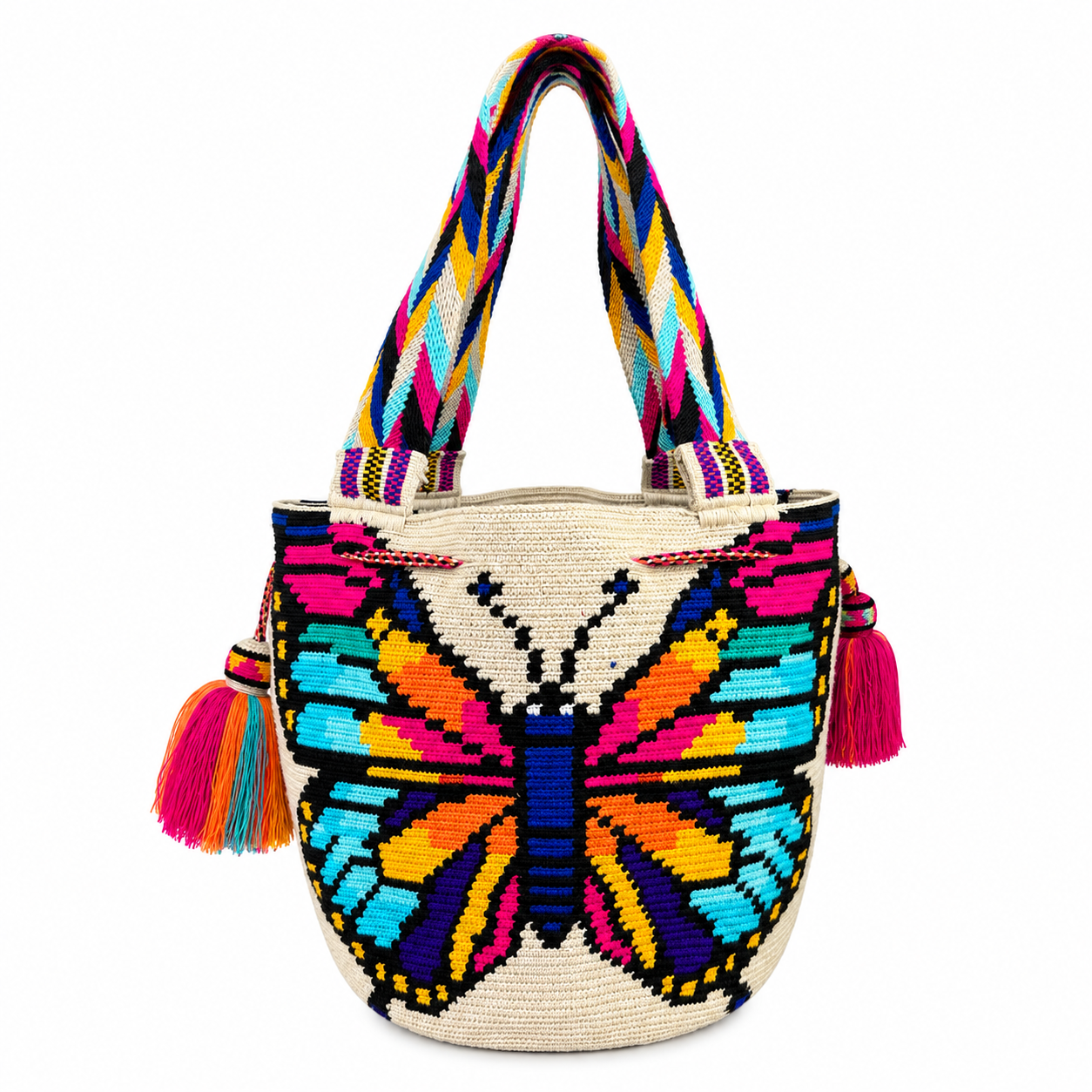 Handmade Wayuu Luxury Butterfly Tote Bag | Artisan Crochet Shoulder Bag