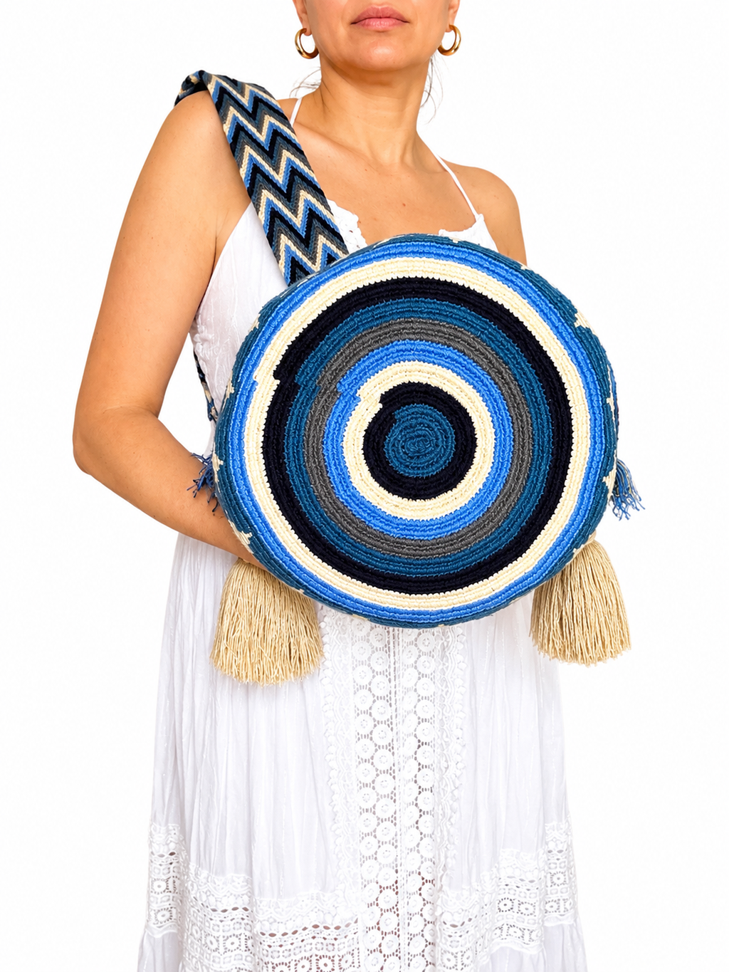 Handmade Wayuu Crossbody Bag – Geometric Crochet Bucket Bag, Colombian Artisan Shoulder Purse