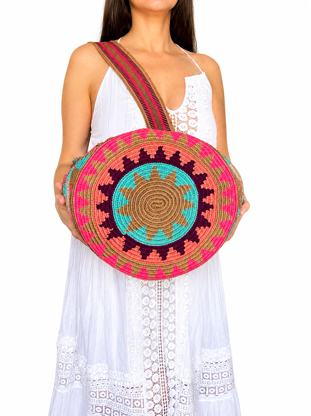 Handmade Wayuu Crossbody Bag – Geometric Crochet Bucket Bag, Colombian Artisan Shoulder Purse