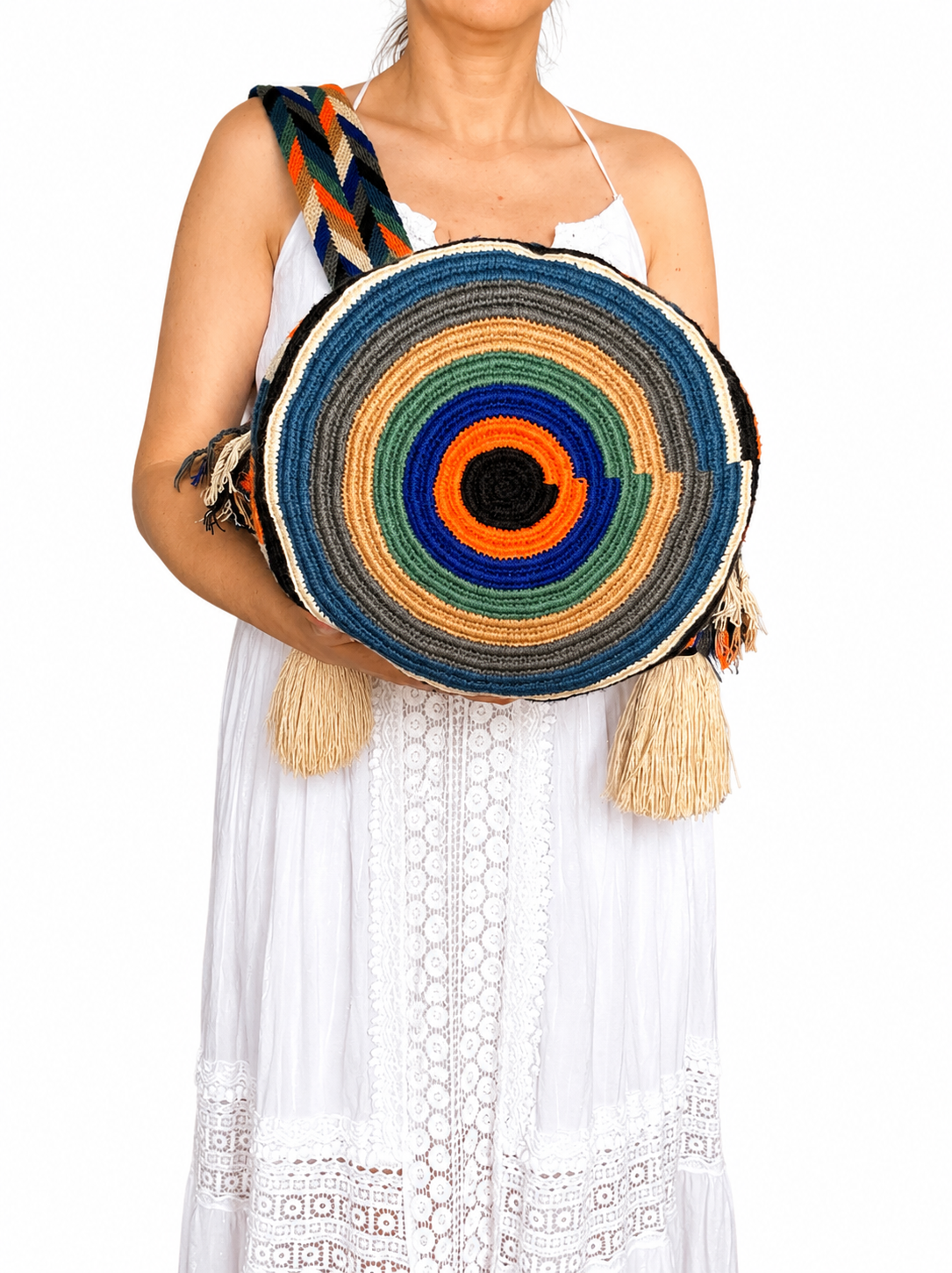 Handmade Wayuu Crossbody Bag – Geometric Crochet Bucket Bag, Colombian Artisan Shoulder Purse