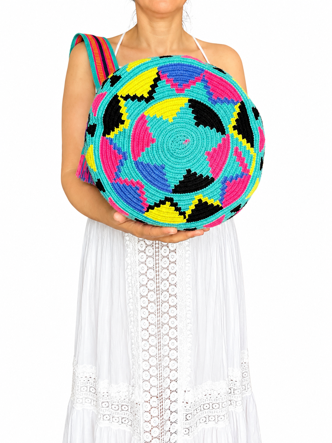 Handmade Wayuu Crossbody Bag – Geometric Crochet Bucket Bag, Colombian Artisan Shoulder Purse