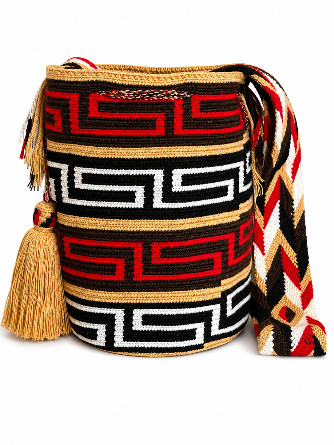 Handmade Wayuu Crossbody Bag – Geometric Crochet Bucket Bag, Colombian Artisan Shoulder Purse