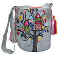 Tree of Dreams Handmade Mochila Bag – Artisan Crossbody with Whimsical Village Embroidery