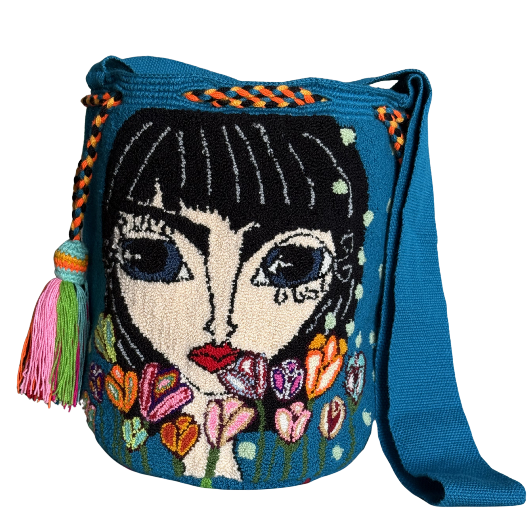 Wayuu Bag Handmade Teal – Boho Mochila Crossbody, Artisan Woven Bag