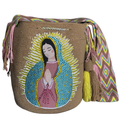 Handmade Crochet Virgin Mary Bag with Stonefix – Camel Brown Artisan Crossbody Mochila