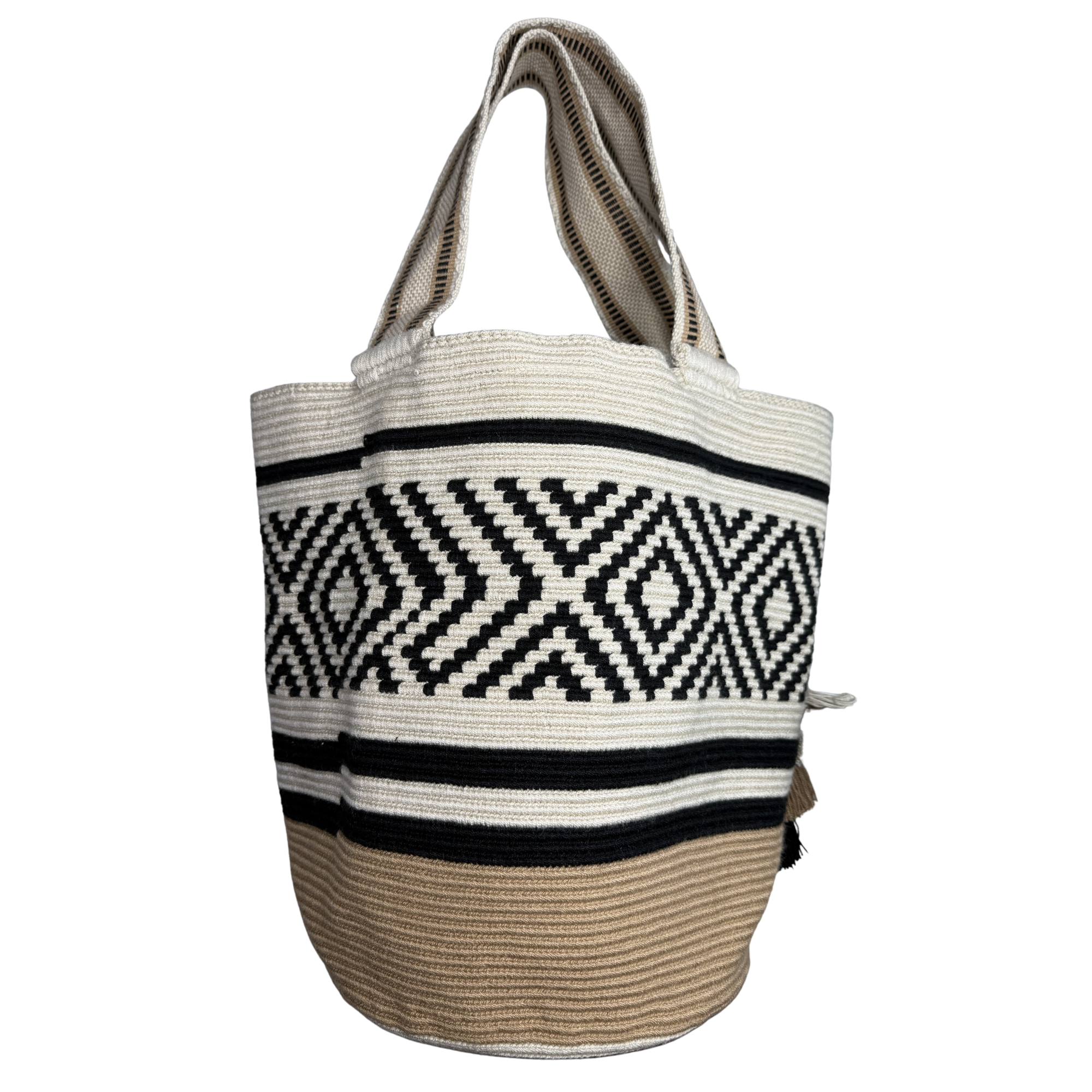 Handmade Wayuu Mochilón Tote – Geometric Earth Tone Crochet Shoulder Bag