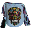 Handmade Crochet Sugar Skull Bag with Stonefix – Light Blue Bohemian Crossbody Mochila