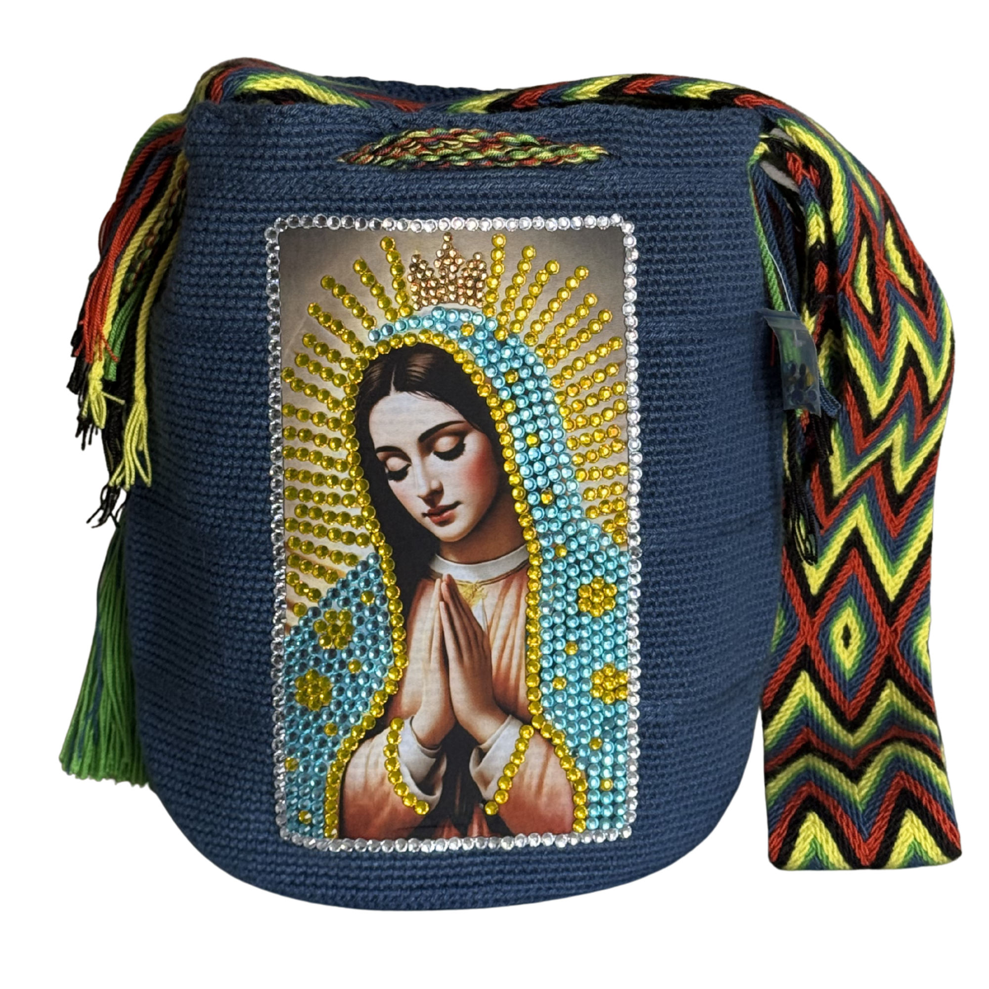 Handmade Crochet Virgin Mary Bag with Stonefix – Camel Brown Artisan Crossbody Mochila