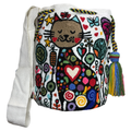 Whimsical Cat Handmade Wayuu Mochila Bag – Artisan Crossbody with Colorful Embroidered Design