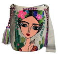 Handmade Wayuu Crossbody Bag – Floral Crown Portrait, Boho Artisan Shoulder Bag