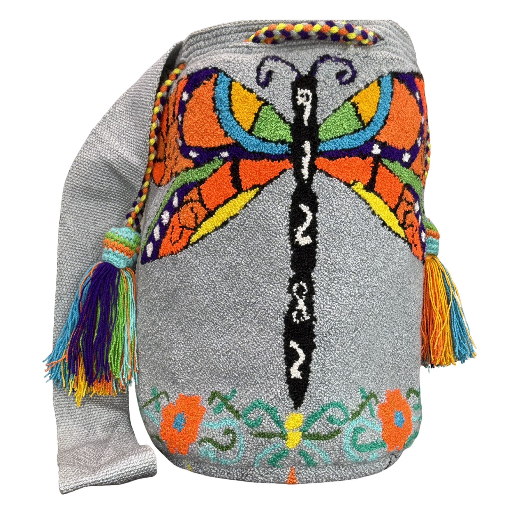 Dragonfly Garden Handmade Wayuu Mochila Bag – Embroidered Crossbody Artisan Purse
