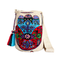 Handmade Wayuu Bag – Turquoise Hamsa Hand Inspired Mochila Crossbody, Artisan Woven Statement Bag