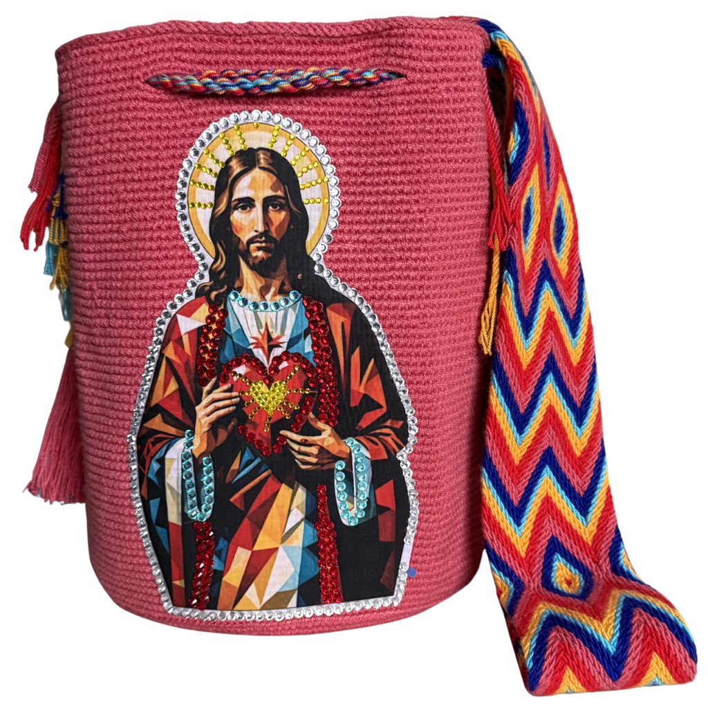 Sacred Heart Wayuu Crossbody Bag – Rhinestone Edition