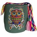 Handmade Crochet Wayuu Owl Bag with Stonefix – Green Artisan Crossbody Mochila