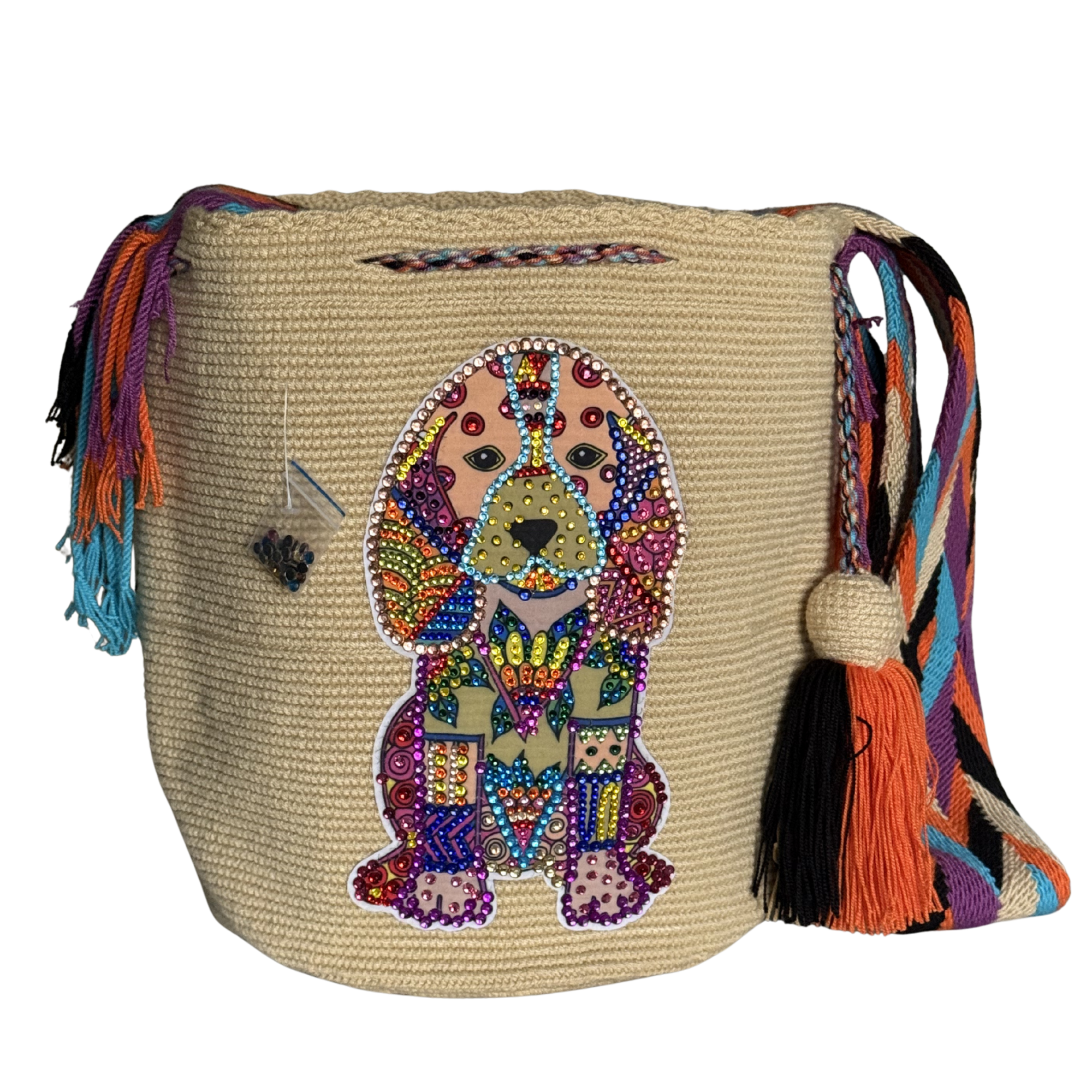 Handmade Wayuu Dog Collection Bag – Rhinestone Edition