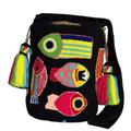 Handmade Wayuu Fish Bag – Black Mochila Crossbody, Colorful Ocean-Inspired Artisan Design