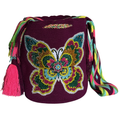 Handmade Beaded Butterfly Wayuu Crossbody Bag – Artisan Crochet Purse Collection with Crystal Embellished Butterfly Designs