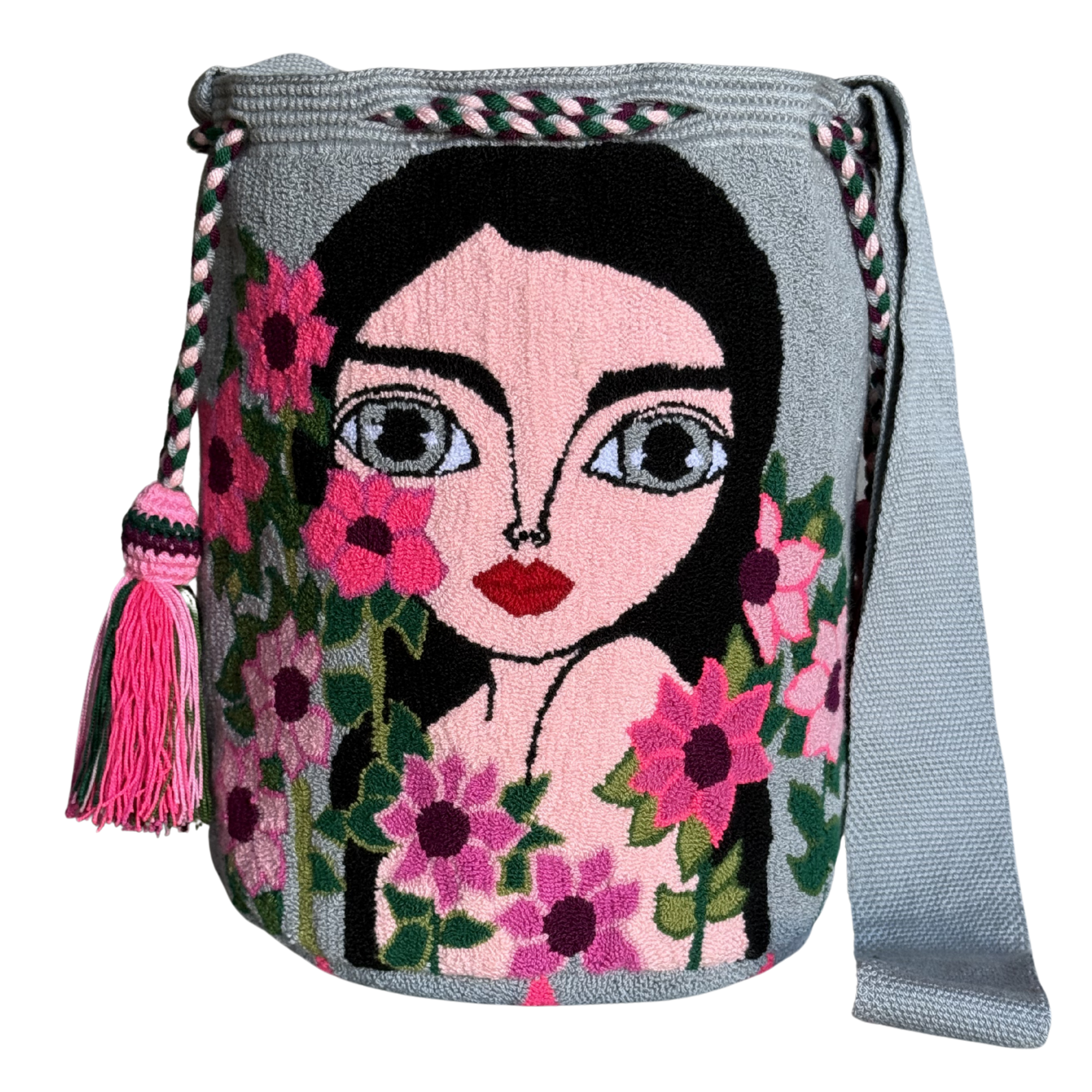 Handmade Wayuu Crossbody Bag – Floral Woman Design, Artistic Artisan Shoulder Bag