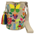 Handmade Butterfly Garden Wayuu Crossbody Bag – Colorful Floral Artisan Crochet Mochila
