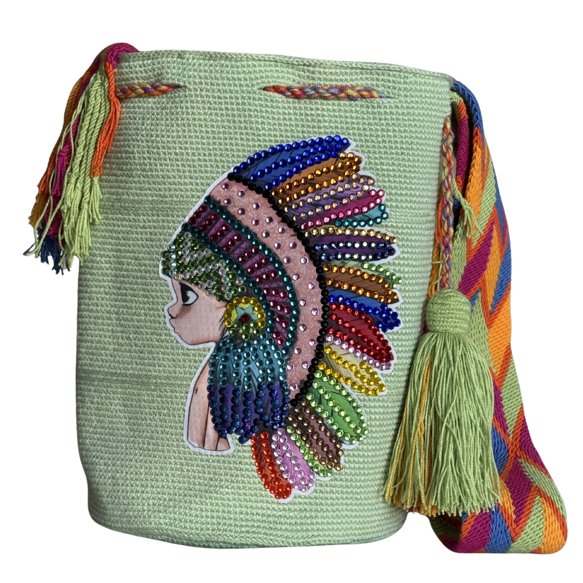 Handmade Crochet Native Spirit Bag with Stonefix – Artisan Crossbody Mochila