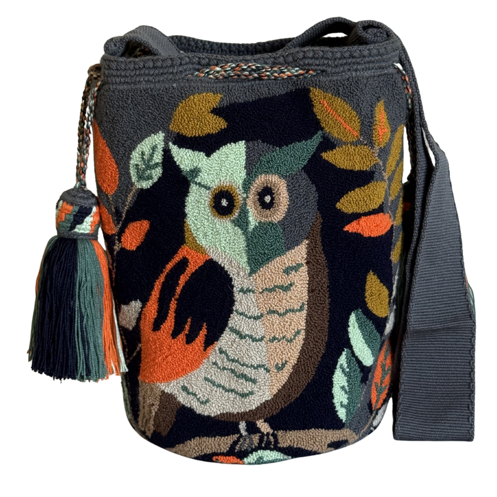 Handmade Owl Wayuu Bag – Woodland Forest Artisan Crochet Crossbody Mochila
