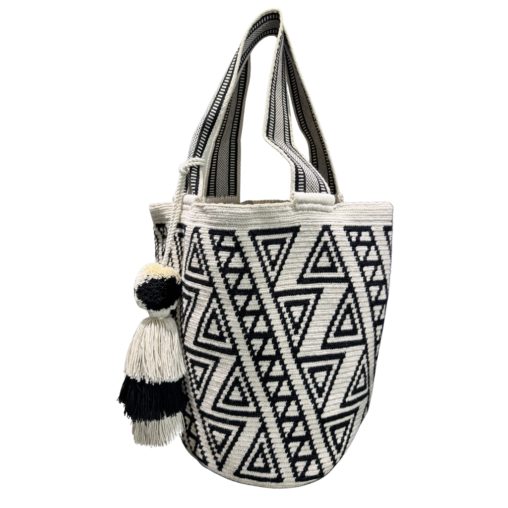 Handmade Wayuu Mochilón Tote – Geometric Earth Tone Crochet Shoulder Bag