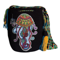 Handmade Crochet Jellyfish Bag with Stonefix – Black Artisan Crossbody Mochila