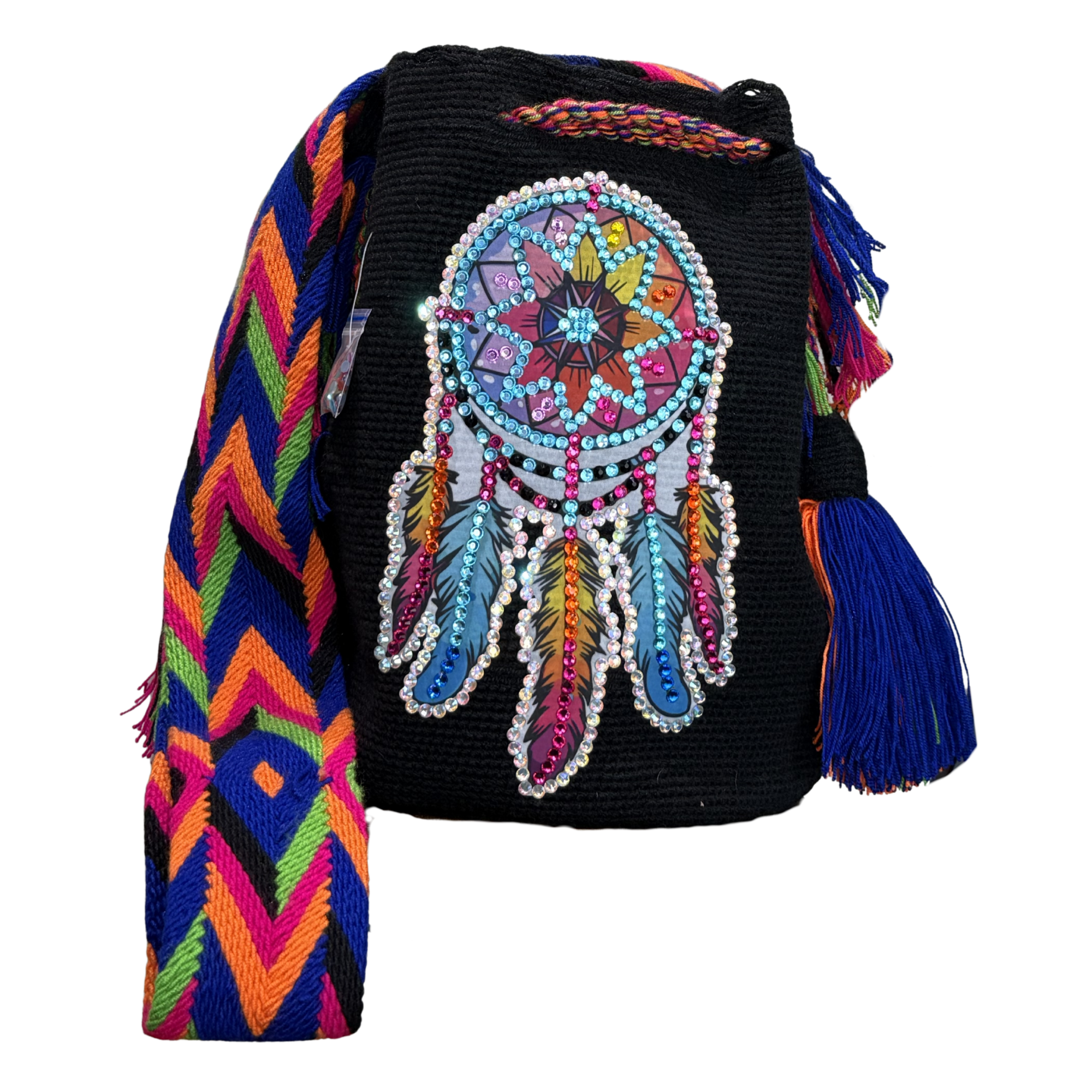 Beaded Dreamcatcher Wayuu Crossbody Bag – Handmade Crochet Bucket Purse