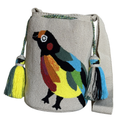 Handmade Wayuu Bird Bag – Ivory Mochila Crossbody, Artistic Night-Inspired Design.