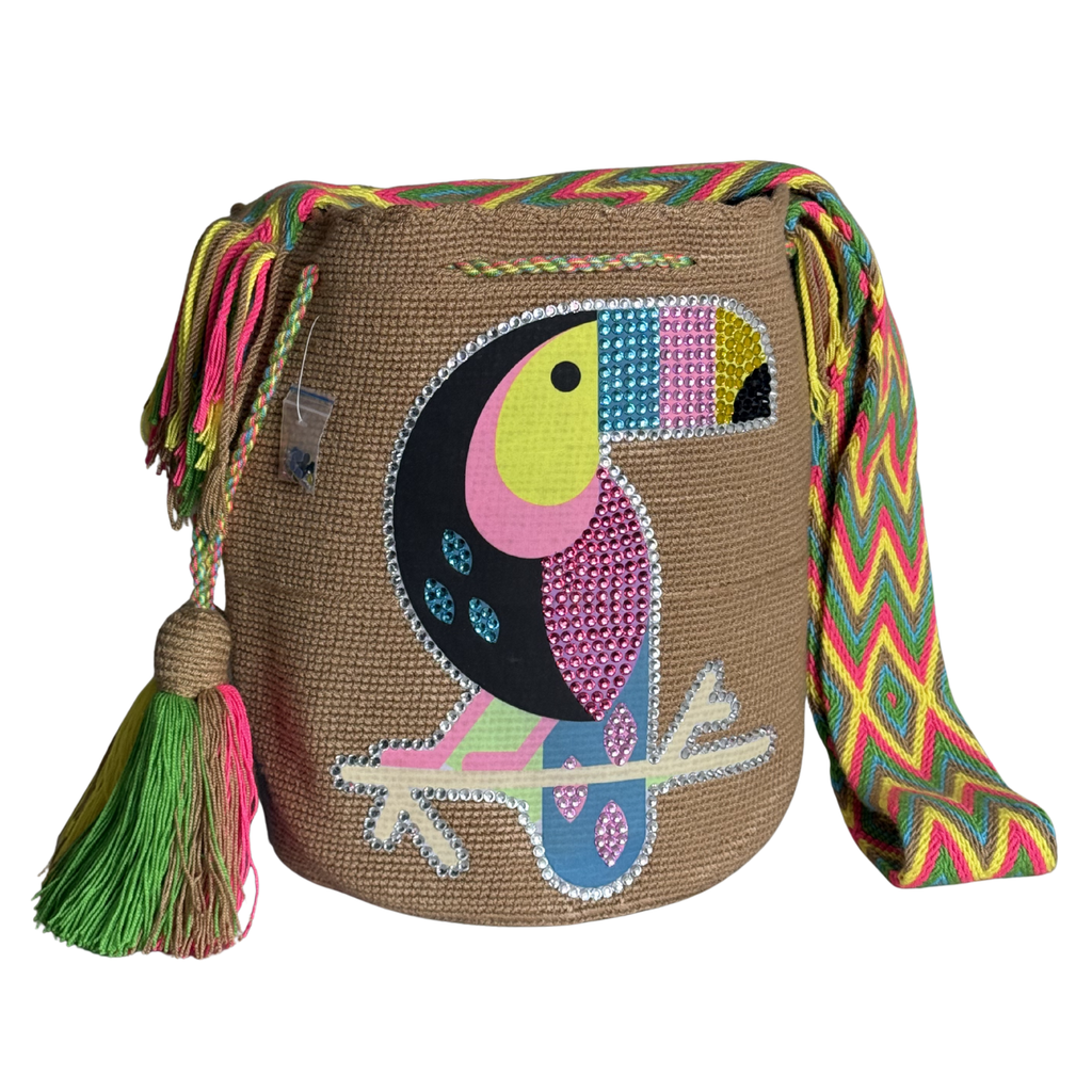 Handmade Crochet Toucan Bag with Stonefix – Camel Artisan Crossbody Mochila