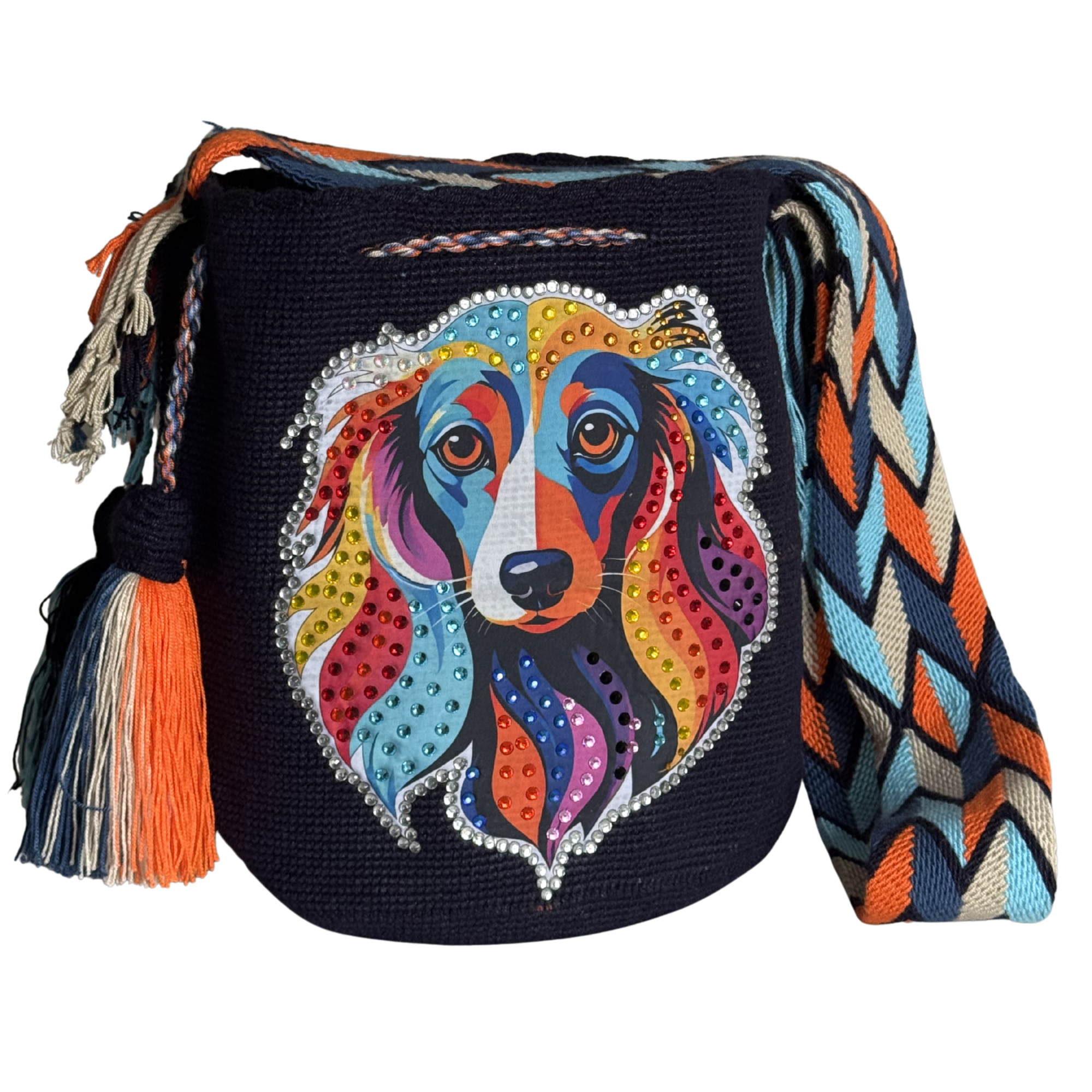 Handmade Wayuu Dog Collection Bag – Rhinestone Edition