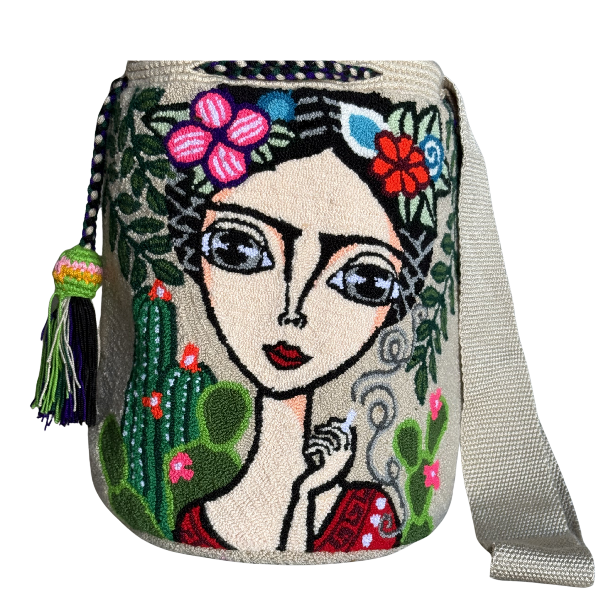 Handmade Wayuu Crossbody Bag – Desert Floral Portrait, Artisan Boho Shoulder Bag