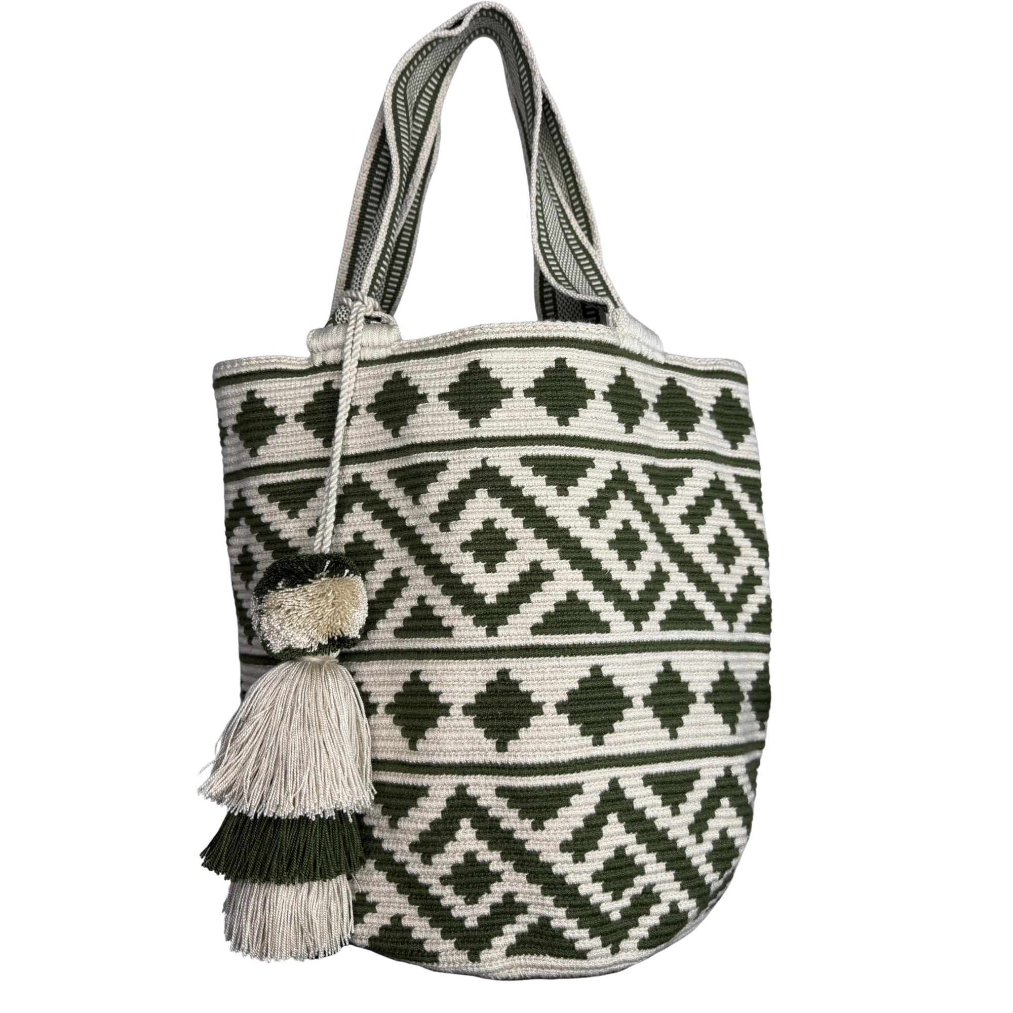 Handmade Wayuu Mochilón Tote – Geometric Earth Tone Crochet Shoulder Bag