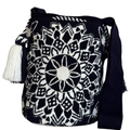 Handmade Wayuu Mandala Bag – Black & Ivory Mochila Crossbody, Geometric Artisan Design
