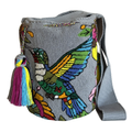 Handmade Hummingbird Wayuu Bag – Gray Artisan Crochet Crossbody Mochil