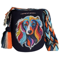 Handmade Crochet Dog Bag with Stonefix – Navy Blue Artisan Crossbody Mochila