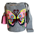 Handmade Butterfly Wayuu Bag – Gray Artisan Crochet Crossbody Mochila Purse