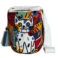 Handmade Cat Art Wayuu Crossbody Bag – Colorful Artisan Crochet Mochila Purse