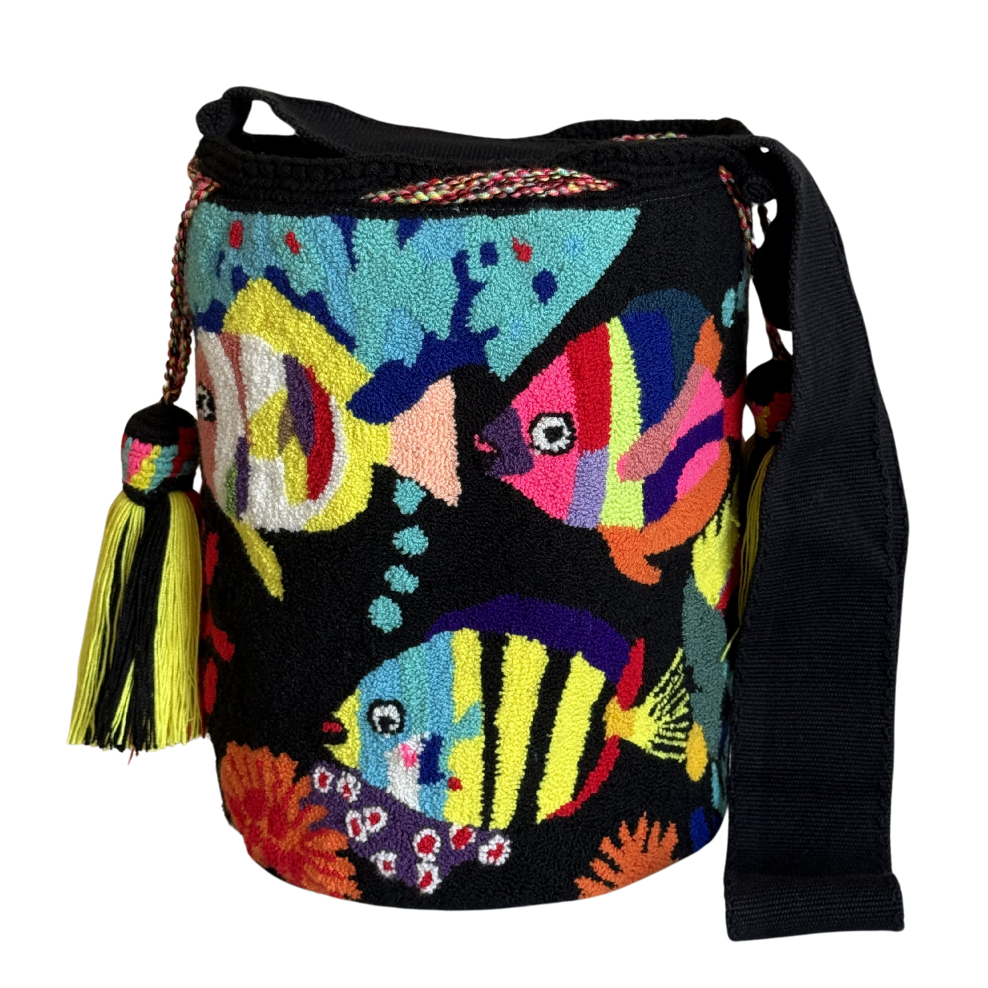Handmade Tropical Fish Crochet Mochila – Colorful Ocean-Inspired Artisan Crossbody Bag