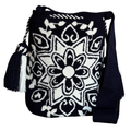 Handmade Wayuu Crossbody Bag – Black & Ivory Mandala Design, Artisan Shoulder Bag