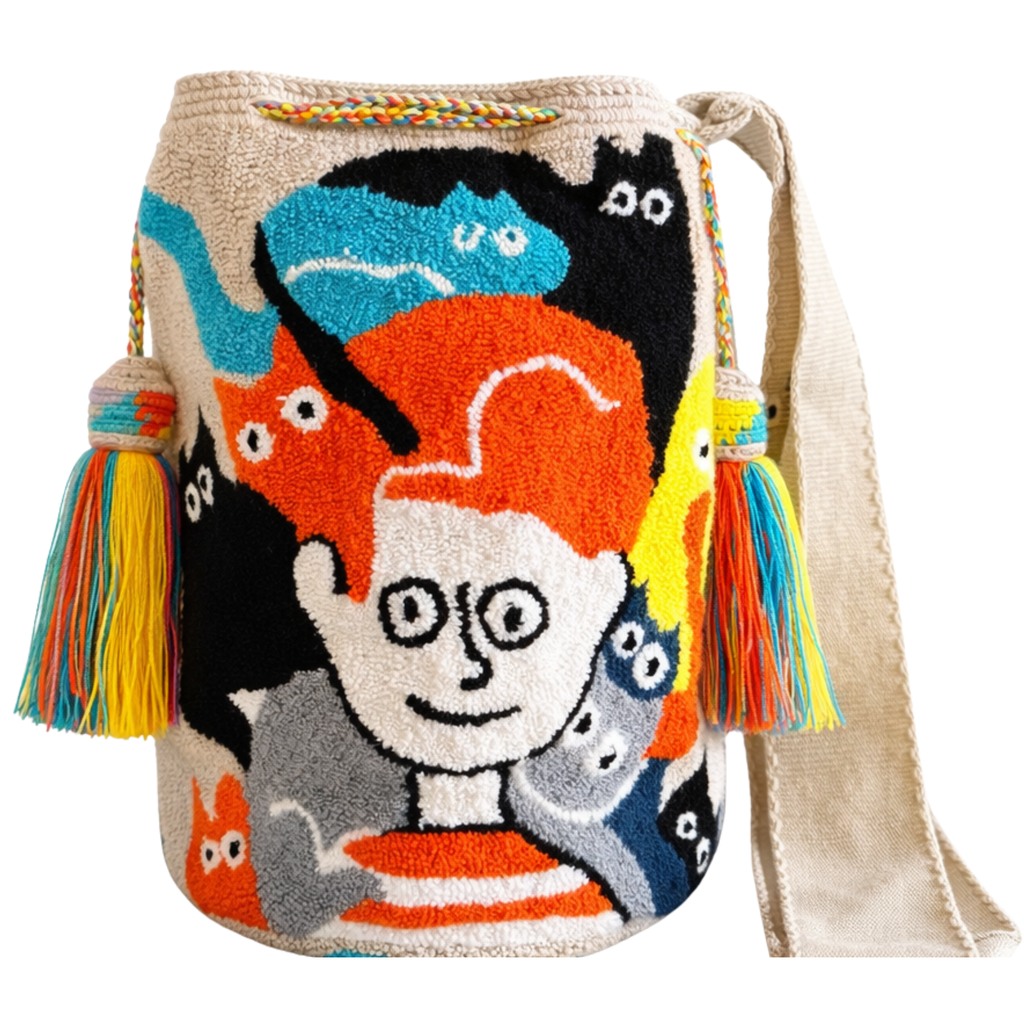 Wayuu Bag Handmade – Cats Mochila, Boho Crossbody Artisan Bag