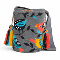 Handmade Wayuu Bird Bag – Gray Mochila Crossbody, Colorful Artisan Woven Statement Bag