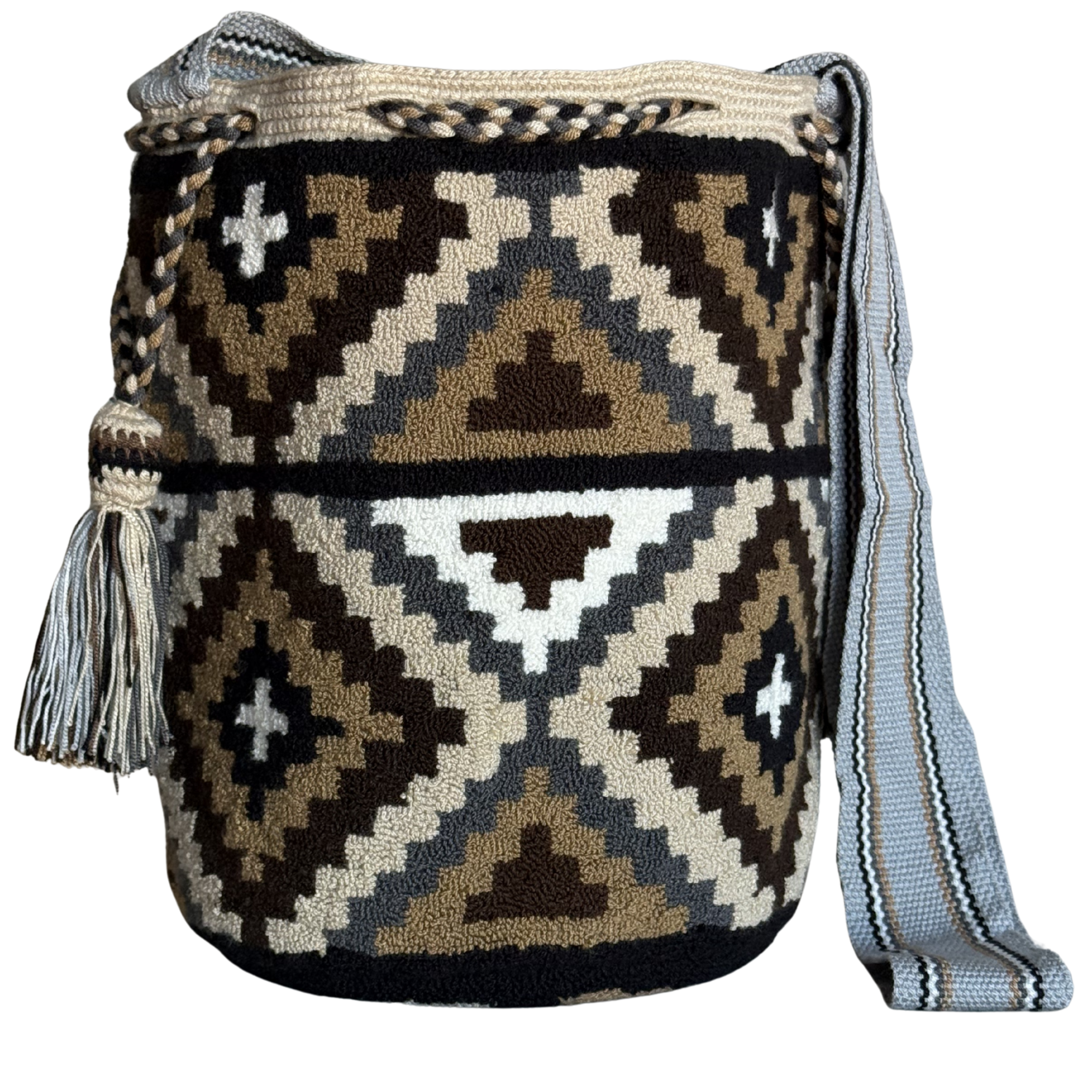 Handmade Wayuu Crossbody Bag – Earth Tone Geometric Design, Artisan Shoulder Bag
