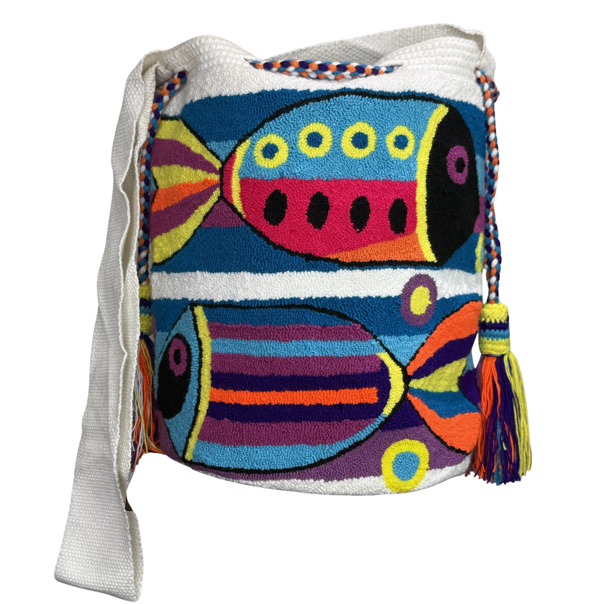 Tropical Reef Fish Handmade Wayuu Mochila Bag – Ocean-Inspired Artisan Crossbody Purse