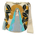 Handmade Virgin Mary Wayuu Crossbody Bag – Spiritual Artisan Crochet Mochila Purse