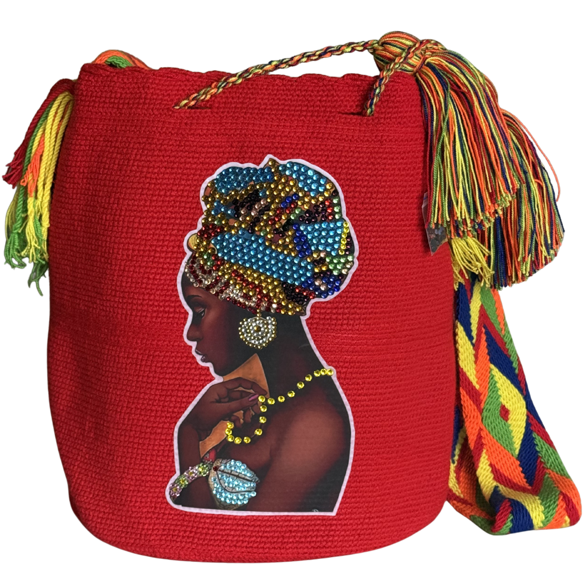 Handmade Crochet Girl Portrait Bag with Stonefix – Black Artisan Crossbody Mochila